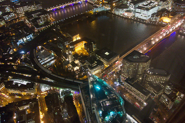 View from the Shard at Night - London Bridge to Southwark Bridge