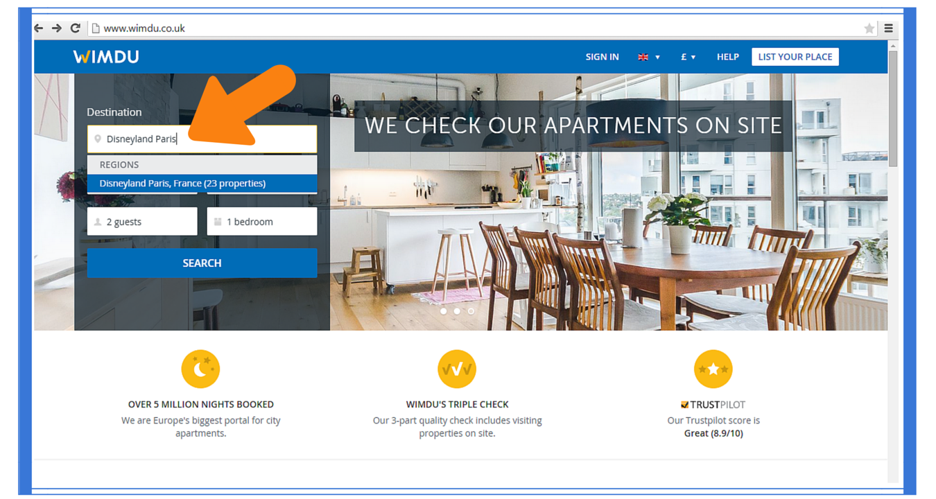 Finding Disneyland Paris accommodation on Wimdu