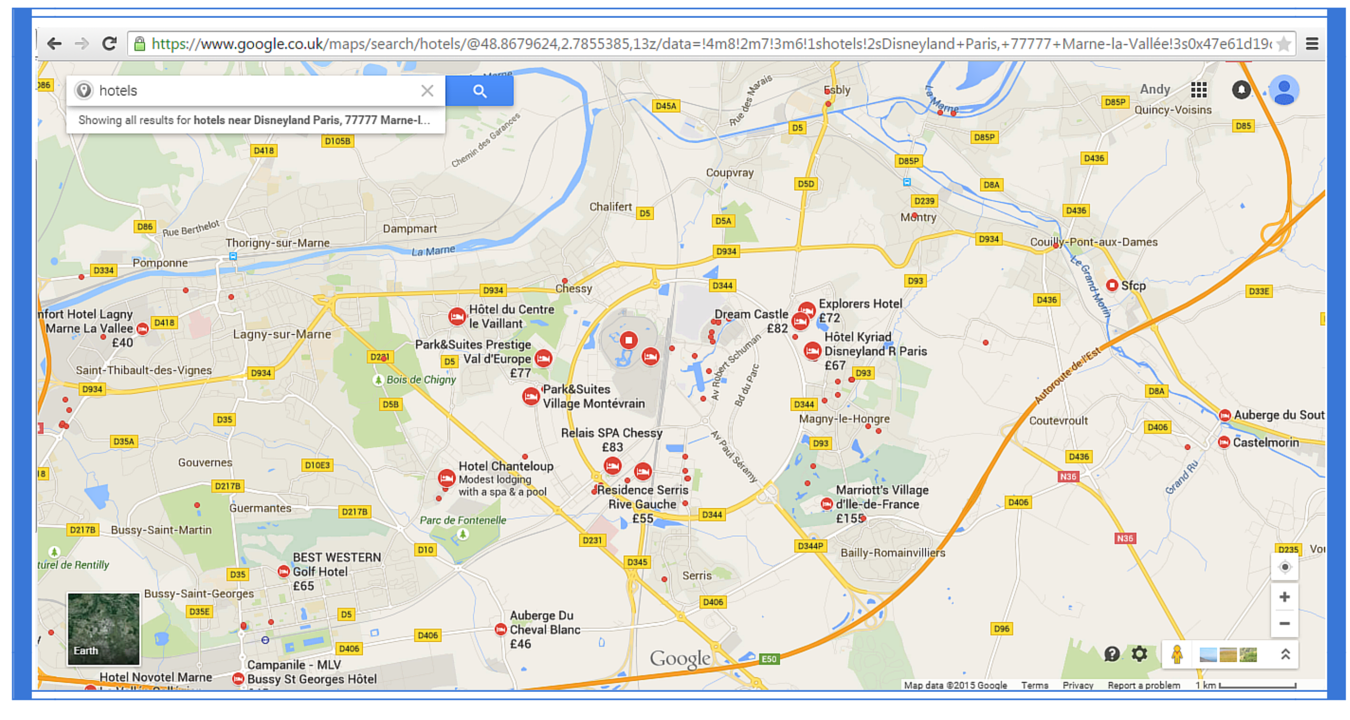Finding Disneyland Paris accommodation on Google Maps 3