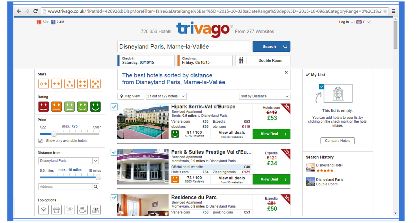 Disneyland Paris accommodation on Trivago