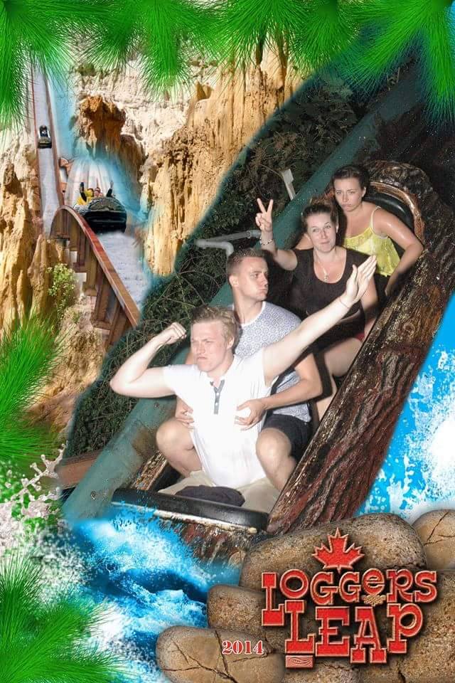 Boys on a log flume